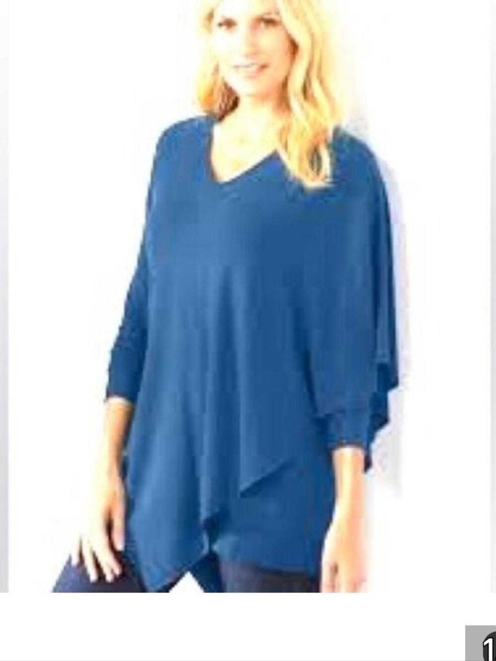 Soft Surroundings Blue V-Neck Layered Draped Sweater